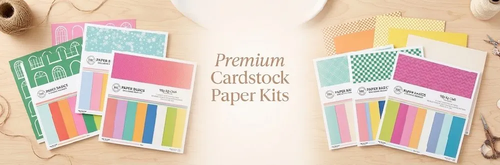 Smooth 80lb cardstock in coordinating 8-color palette packs. Matches our monthly kit colors. Perfect for scrapbook layouts, cardmaking, stamping & die cutting.